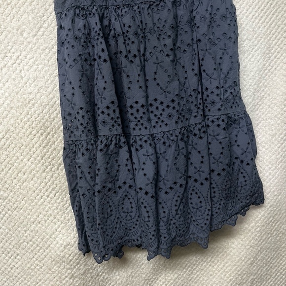 LOFT Dress Womens Dark Gray Blue Sleeveless Tiered Eyelet Loose Fit Chic Medium - Picture 8 of 10